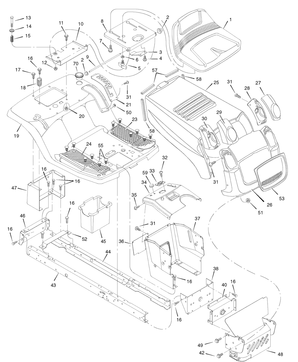 Chassis And Hood Diagram and Parts List for 312006X50C 2007 Briggs and Stratton Lawn Tractor